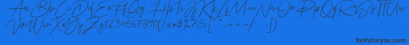 Ariel Script-Schriftart – Schwarze Schriften auf blauem Hintergrund