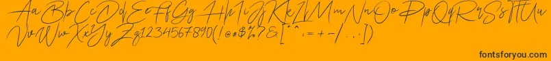 Ariel Script-Schriftart – Schwarze Schriften auf orangefarbenem Hintergrund