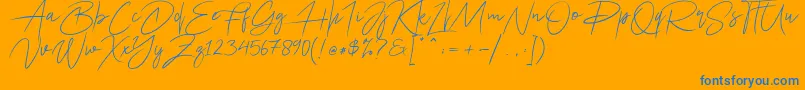 Ariel Script-Schriftart – Blaue Schriften auf orangefarbenem Hintergrund