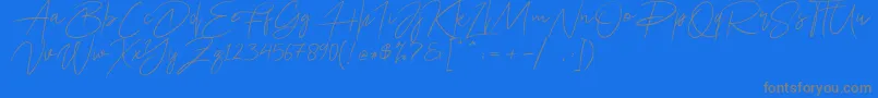 Ariel Script-Schriftart – Graue Schriften auf blauem Hintergrund