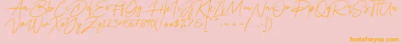 Ariel Script-Schriftart – Orangefarbene Schriften auf rosa Hintergrund