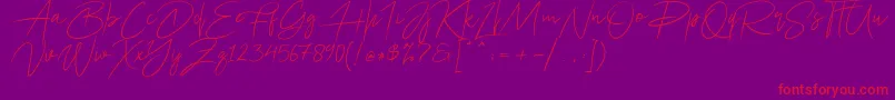 Ariel Script-Schriftart – Rote Schriften auf violettem Hintergrund