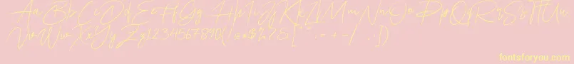 Ariel Script-Schriftart – Gelbe Schriften auf rosa Hintergrund