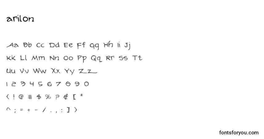 Arilon (119918)-fontti – aakkoset, numerot, erikoismerkit