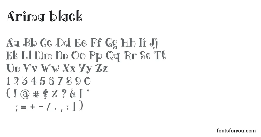 Schriftart Arima black – Alphabet, Zahlen, spezielle Symbole