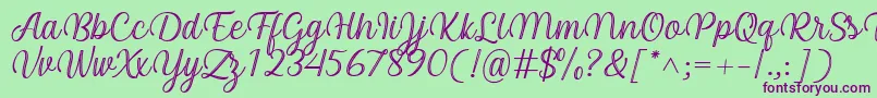 Arinda Font by 7NTypes-fontti – violetit fontit vihreällä taustalla