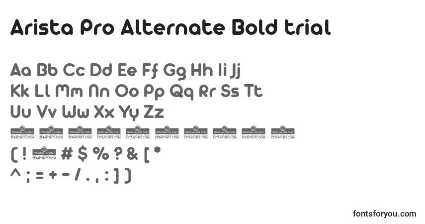Czcionka Arista Pro Alternate Bold trial – alfabet, cyfry, specjalne znaki
