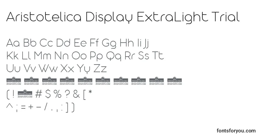 Шрифт Aristotelica Display ExtraLight Trial – алфавит, цифры, специальные символы