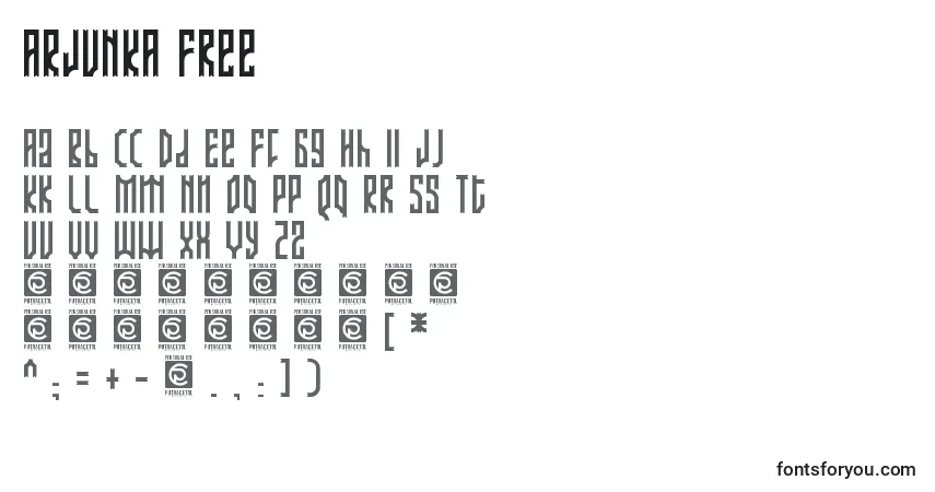 A fonte ARJUNKA Free – alfabeto, números, caracteres especiais