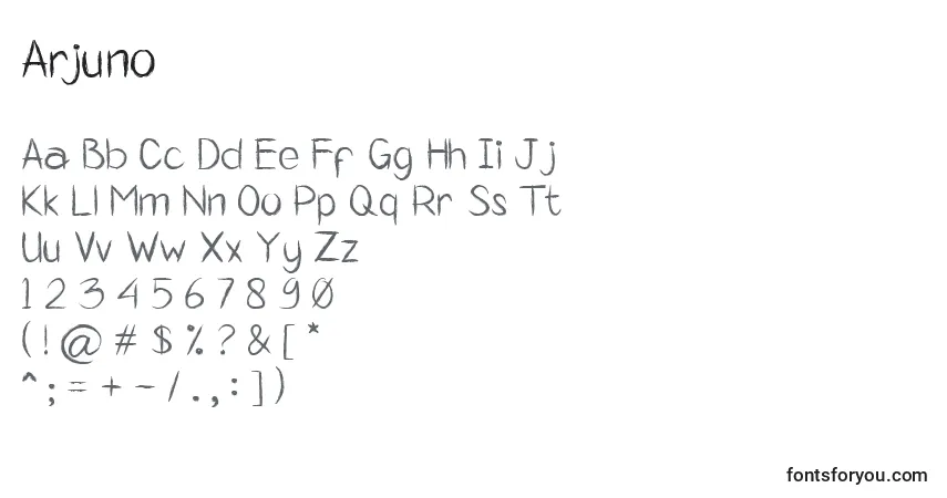 Czcionka Arjuno – alfabet, cyfry, specjalne znaki