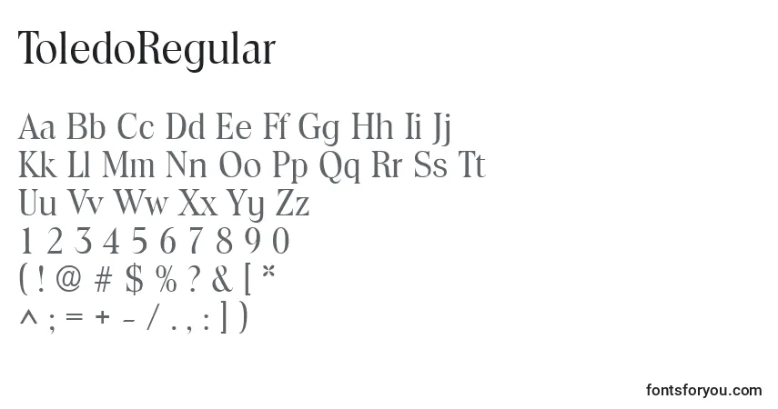 A fonte ToledoRegular – alfabeto, números, caracteres especiais