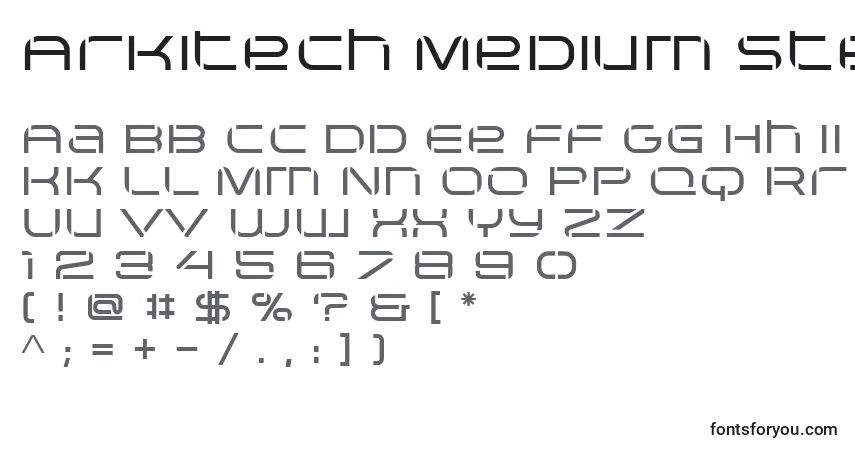 Czcionka Arkitech Medium Stencil – alfabet, cyfry, specjalne znaki