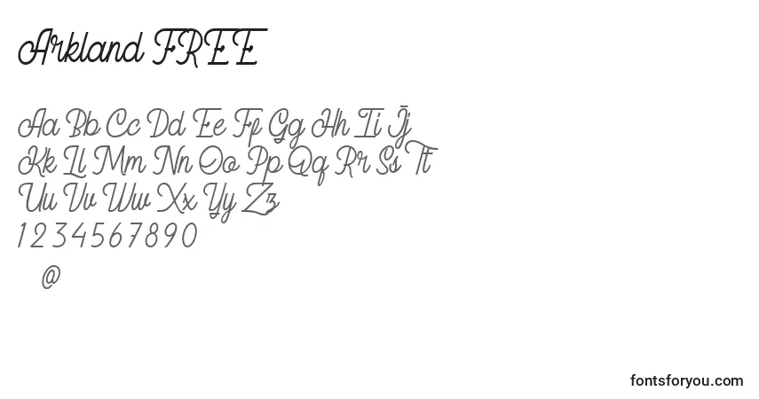 Schriftart Arkland FREE – Alphabet, Zahlen, spezielle Symbole
