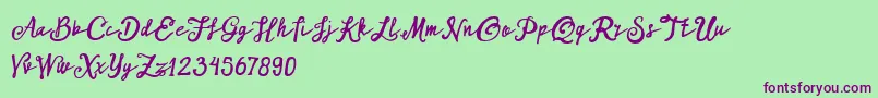 ARKMishaDemo Script-fontti – violetit fontit vihreällä taustalla