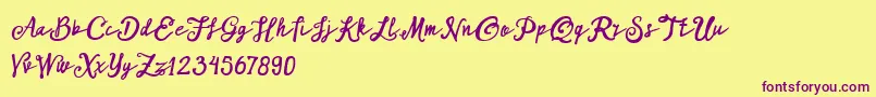 ARKMishaDemo Script-fontti – violetit fontit keltaisella taustalla