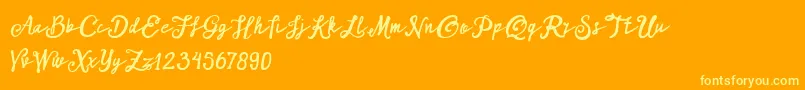 Fonte ARKMishaDemo Script – fontes amarelas em um fundo laranja