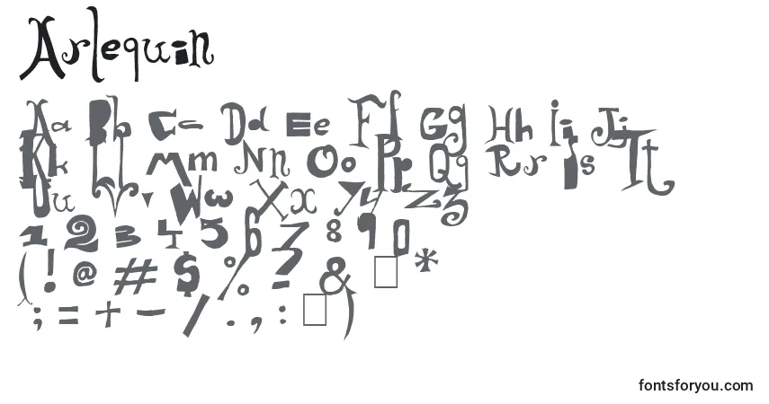 A fonte Arlequin – alfabeto, números, caracteres especiais