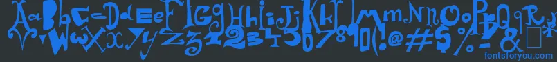 Arlequin-Schriftart – Blaue Schriften auf schwarzem Hintergrund