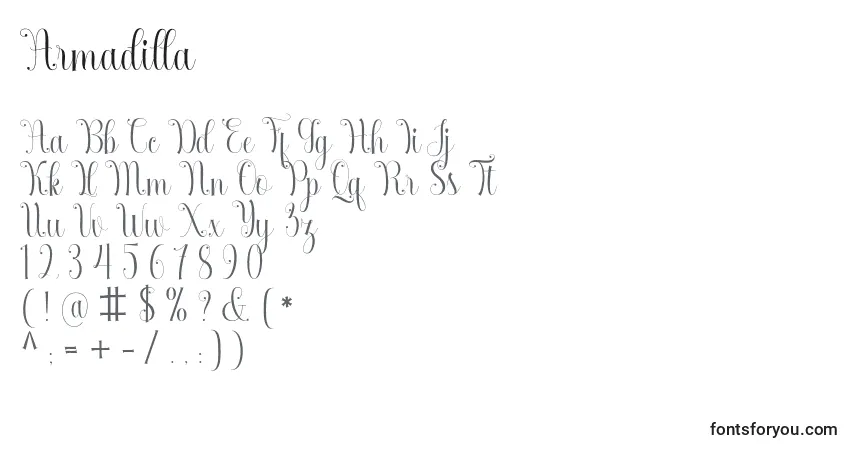Шрифт Armadilla – алфавит, цифры, специальные символы