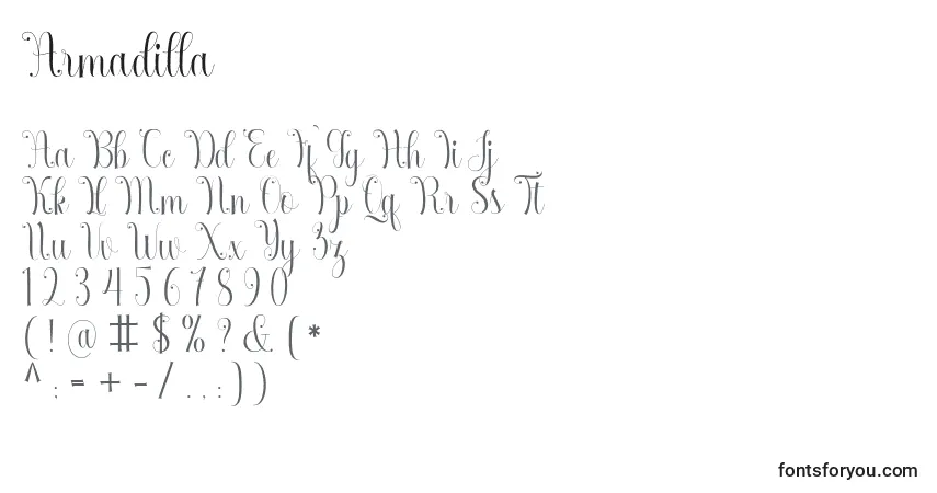 Czcionka Armadilla (119955) – alfabet, cyfry, specjalne znaki