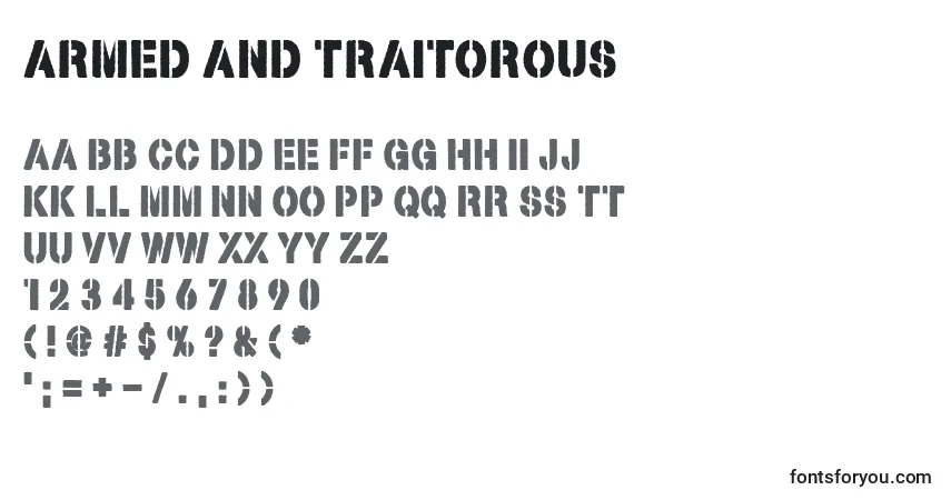 A fonte Armed and Traitorous – alfabeto, números, caracteres especiais