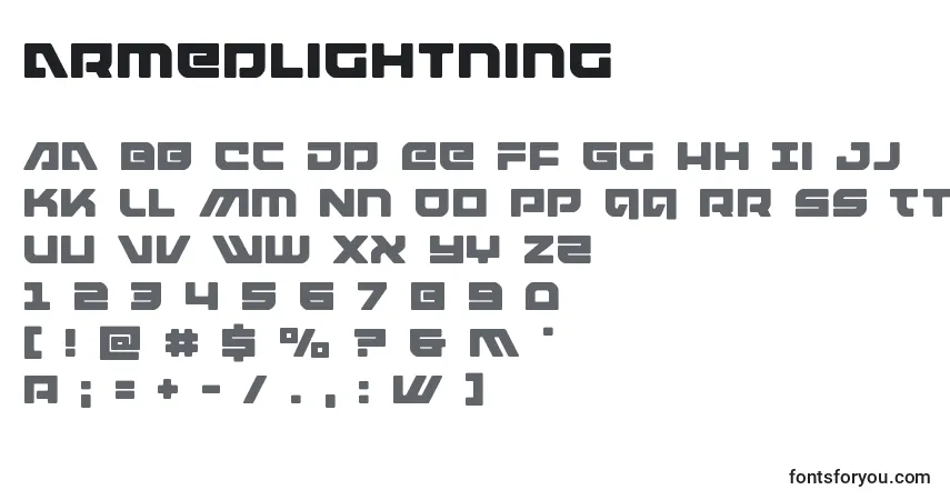 Schriftart Armedlightning (119958) – Alphabet, Zahlen, spezielle Symbole