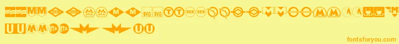 フォントSubwaySign – オレンジの文字が黄色の背景にあります。
