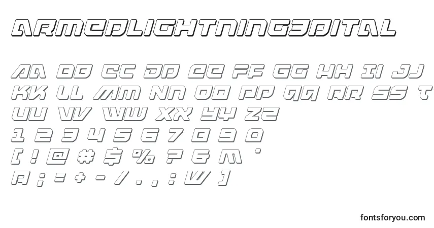 A fonte Armedlightning3dital (119960) – alfabeto, números, caracteres especiais