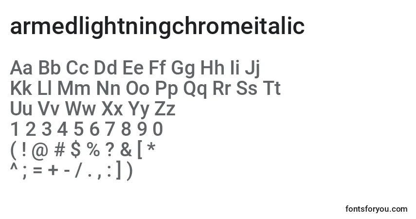 Шрифт Armedlightningchromeitalic (119964) – алфавит, цифры, специальные символы