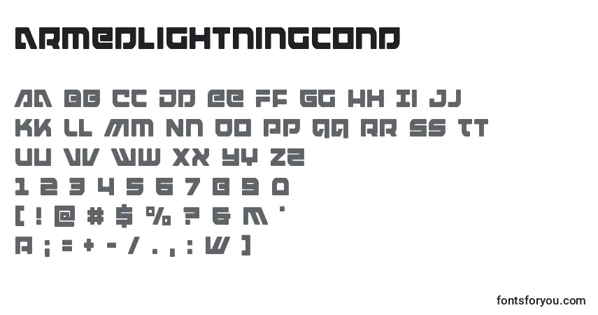 Шрифт Armedlightningcond (119965) – алфавит, цифры, специальные символы