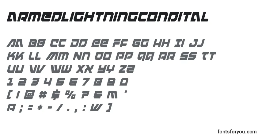 A fonte Armedlightningcondital (119966) – alfabeto, números, caracteres especiais
