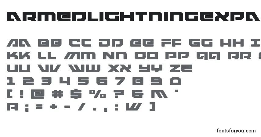 Czcionka Armedlightningexpand (119967) – alfabet, cyfry, specjalne znaki