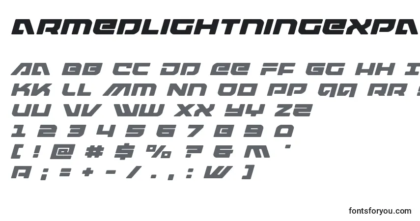 Schriftart Armedlightningexpandital (119968) – Alphabet, Zahlen, spezielle Symbole