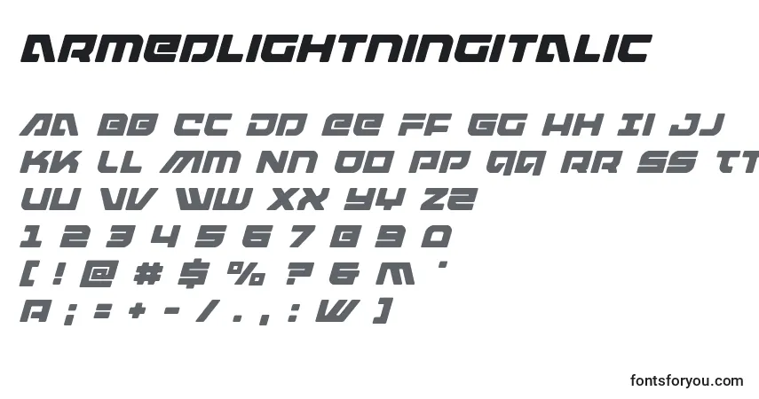 Schriftart Armedlightningitalic (119973) – Alphabet, Zahlen, spezielle Symbole