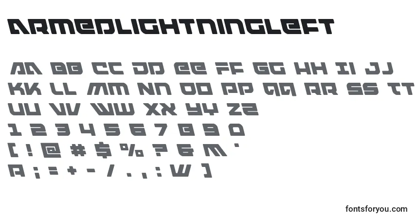 Czcionka Armedlightningleft (119976) – alfabet, cyfry, specjalne znaki