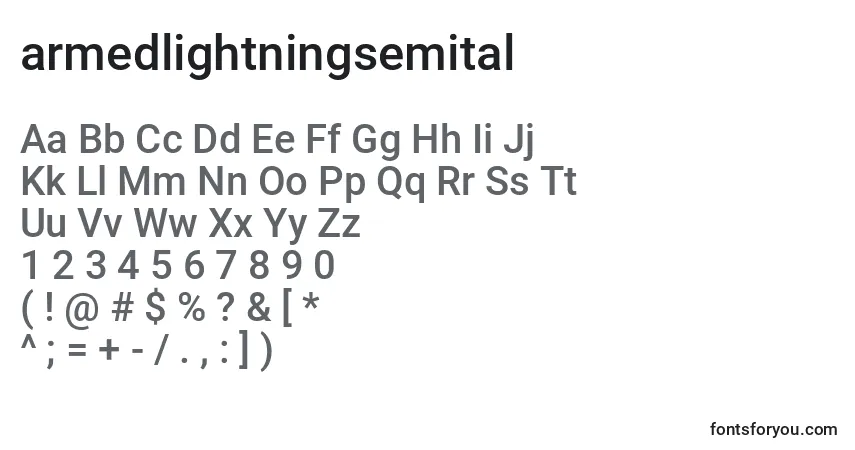 Шрифт Armedlightningsemital (119977) – алфавит, цифры, специальные символы