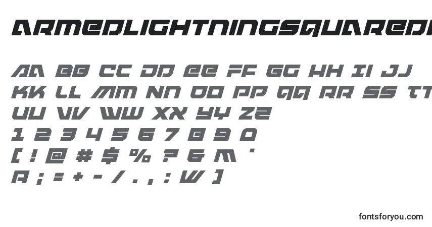 Czcionka Armedlightningsquaredital (119979) – alfabet, cyfry, specjalne znaki