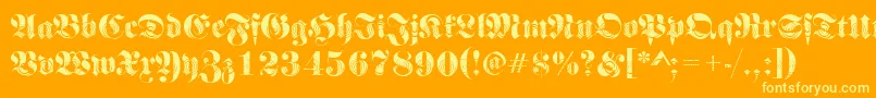 Frakturwinding2Regular-Schriftart – Gelbe Schriften auf orangefarbenem Hintergrund