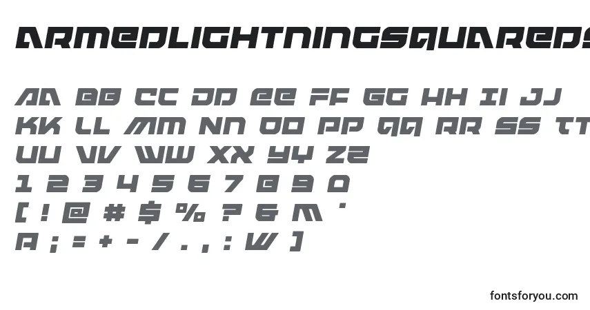 A fonte Armedlightningsquaredsemital (119980) – alfabeto, números, caracteres especiais