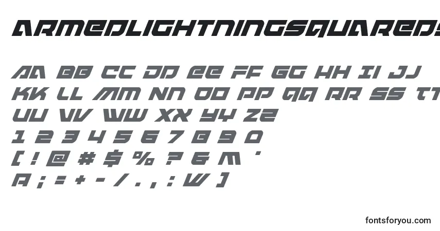 Schriftart Armedlightningsquaredsuperital (119981) – Alphabet, Zahlen, spezielle Symbole