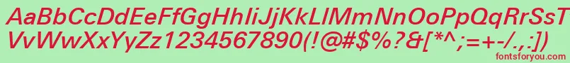 Czcionka UniversNextProMediumItalic – czerwone czcionki na zielonym tle