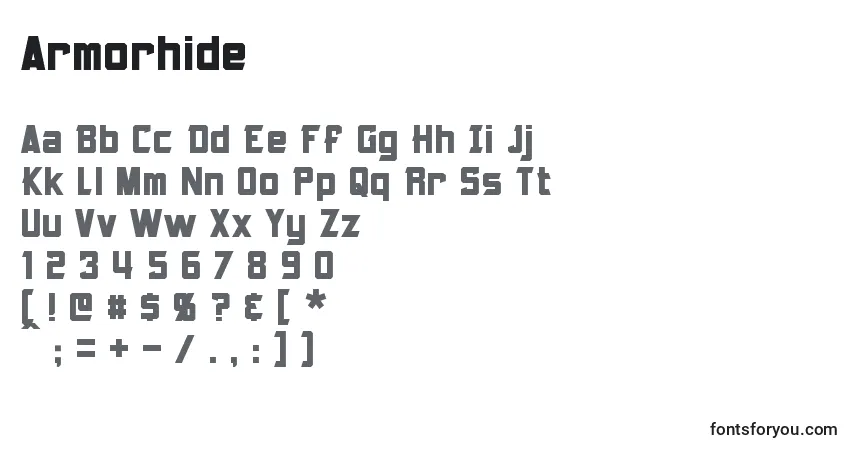 A fonte Armorhide (119992) – alfabeto, números, caracteres especiais