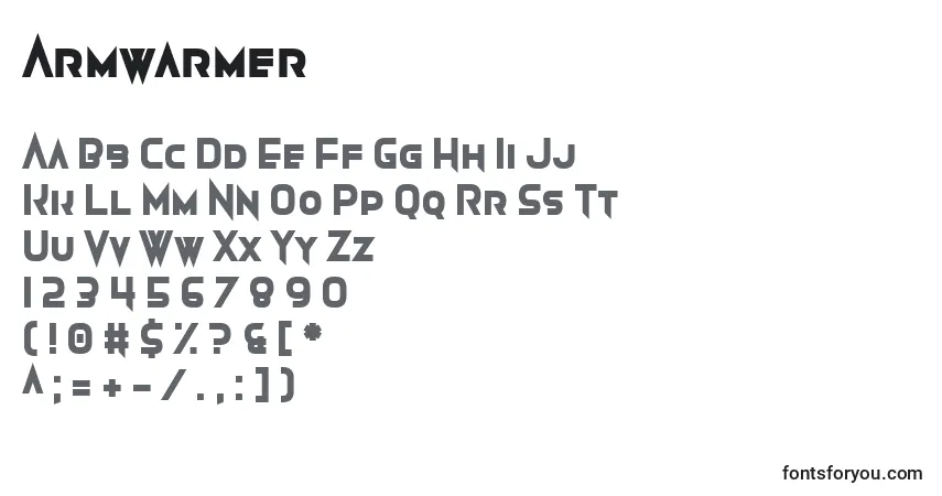 Czcionka Armwarmer – alfabet, cyfry, specjalne znaki