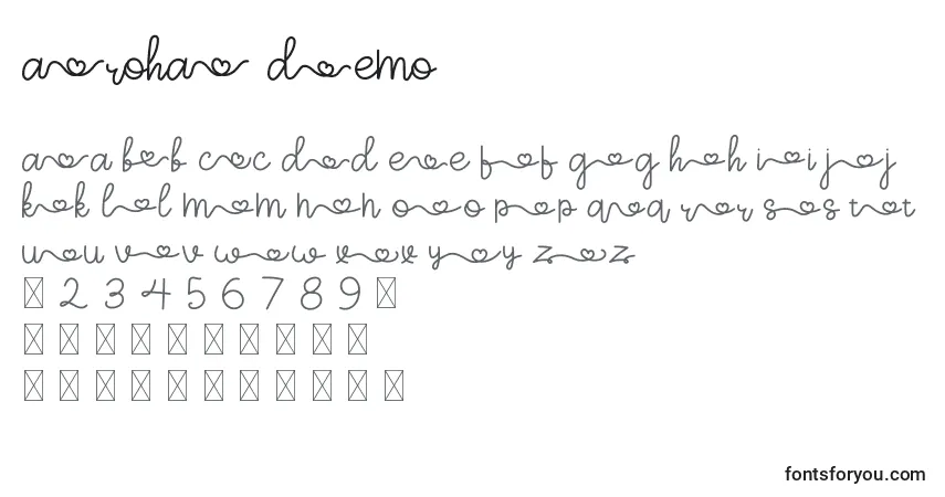 Schriftart ArohA Demo – Alphabet, Zahlen, spezielle Symbole