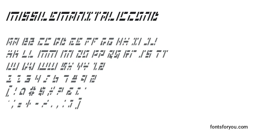 characters of missilemanitaliccond font, letter of missilemanitaliccond font, alphabet of  missilemanitaliccond font