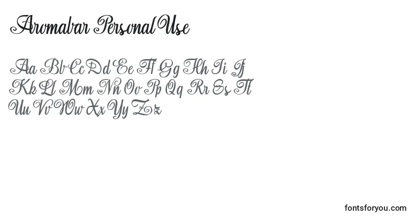 A fonte Aromabar Personal Use – alfabeto, números, caracteres especiais
