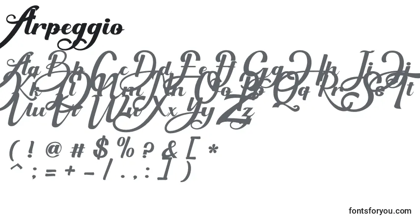 Schriftart Arpeggio – Alphabet, Zahlen, spezielle Symbole