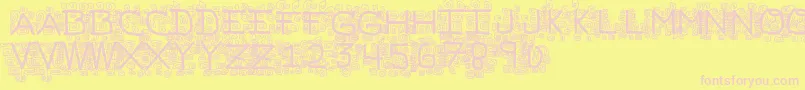 PfVeryverybadfont19-fontti – vaaleanpunaiset fontit keltaisella taustalla