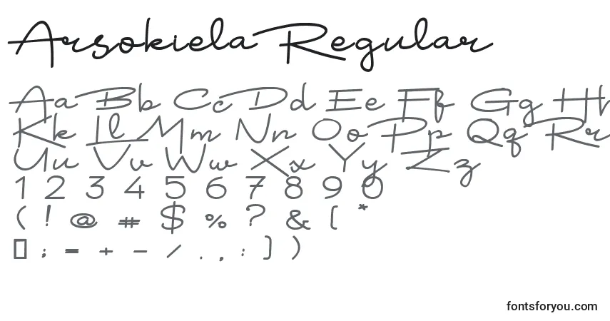 Schriftart Arsokiela Regular – Alphabet, Zahlen, spezielle Symbole