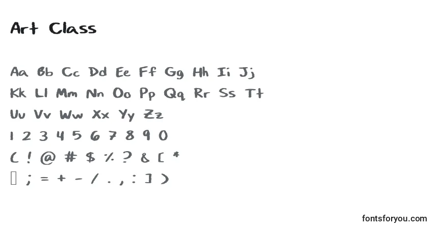 Czcionka Art Class – alfabet, cyfry, specjalne znaki